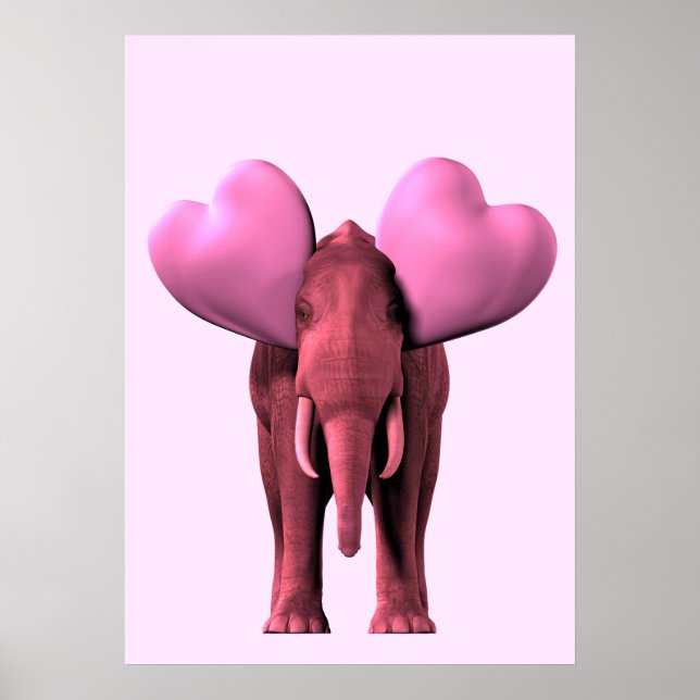 Poster Elefante Rosa Romântico (Frente)
