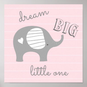 Poster Elefante Rosa Sonha Com Grande Pequeno Decor De En