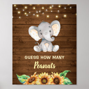 Poster Elefante Rustic Sunflower Adivinha Quantos Amendoi