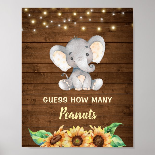 Poster Elefante Rustic Sunflower Adivinha Quantos Amendoi (Frente)