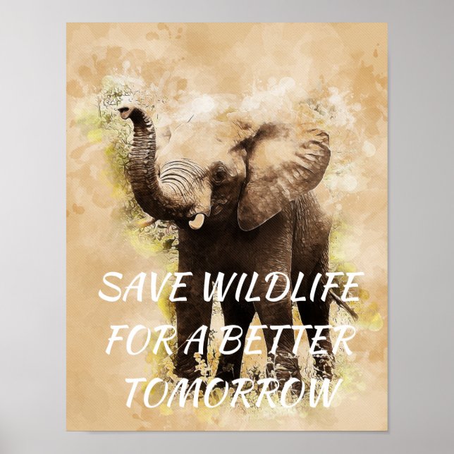Poster Elefante, Salve a vida selvagem para um futuro mel (Frente)