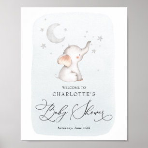 Poster Elefante Stars Lua Dusty Chá de fraldas Blue Boy