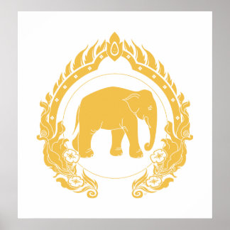 Poster Elefante Tailandês (Dourado)