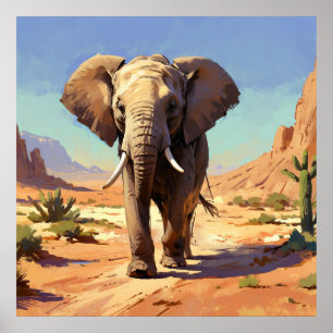 Poster Elefante Único na Pintura de Animais no Deserto