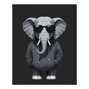 Pôster Elefante Vestindo Hoodie Engraçado Vetor Animal Le