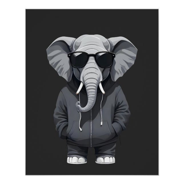Pôster Elefante Vestindo Hoodie Engraçado Vetor Animal Le (Frente)