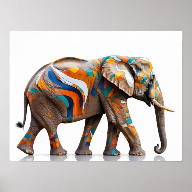 Poster Elefante Vibrante - Arte Colorida Abstrato (Frente)