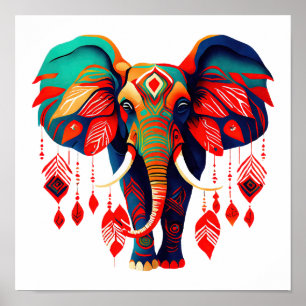 Poster Elefante Vibrante Boho Chic