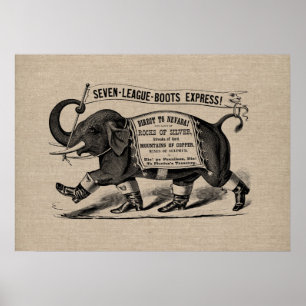 Poster Elefante vitoriano, gráfico vitoriano e burlap lin
