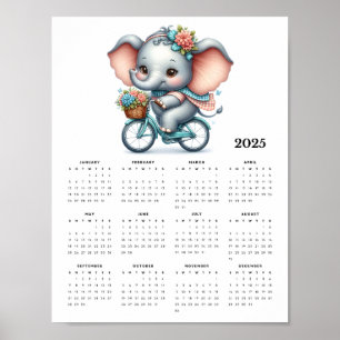 Poster Elefante Whimsical em um Calendário de Parede do B
