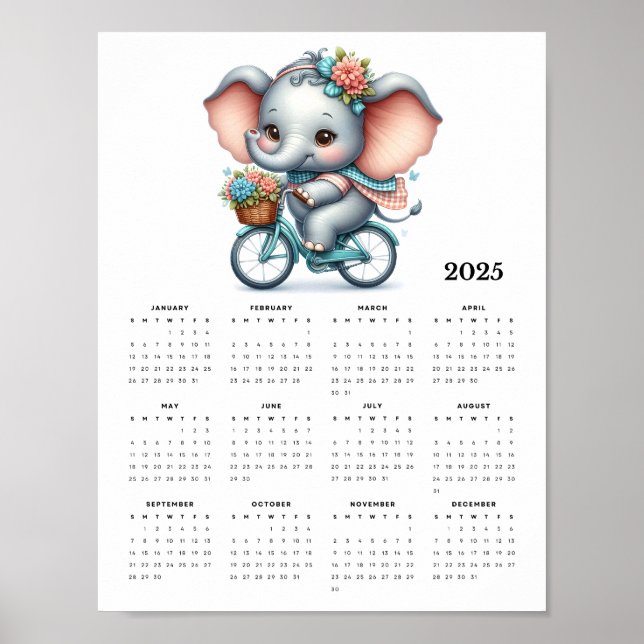 Poster Elefante Whimsical em um Calendário de Parede do B (Frente)