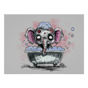 Pôster Elefante Zombie em uma Banheira