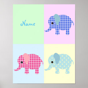 Pôster Elefantes de Cartoons Coloridos