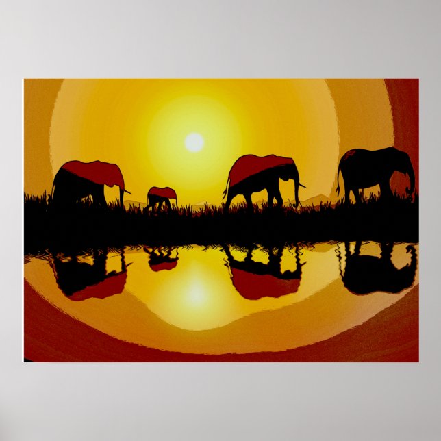 Poster Elefantes do Pôr do Sol Africano (Frente)