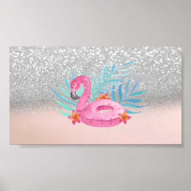 Poster Elegan Trendy Pink Flamingo Silver Glitter  (Frente)