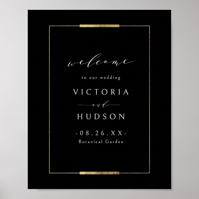 Poster Elegance Black Simple Wedding Frame (Frente)