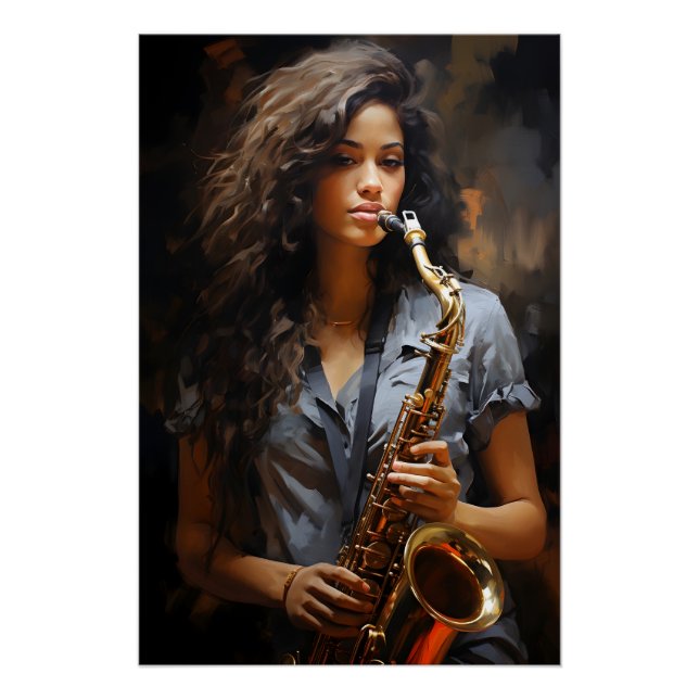Pôster Elegance in Oil: Dynamic Saxophonist (Frente)