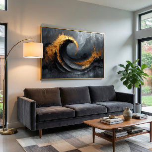 Poster Elegância abstrato: Arte Negra, Dourada e Cinza