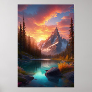 Poster Elegância Alpina, Montanhas Snowy