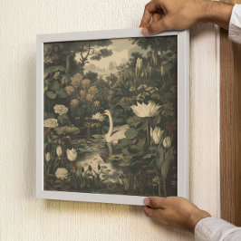 Poster Elegância Botânica - Cisne na Floresta