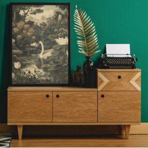 Poster Elegância Botânica - Cisne na Floresta