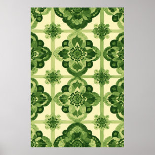 Poster Elegância Botânica Floral Verde Simétrica