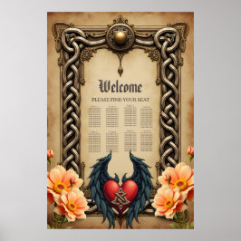 Poster elegância celta com coração e asas.