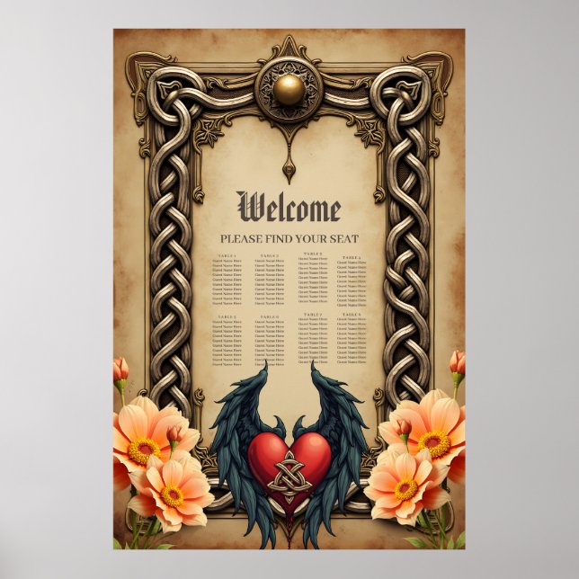 Poster elegância celta com coração e asas. (Frente)