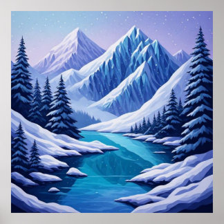 Poster Elegância de Inverno Paisagem Montanhosa❄️