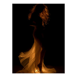 Pôster Elegância de Silhueta Dourada Arte