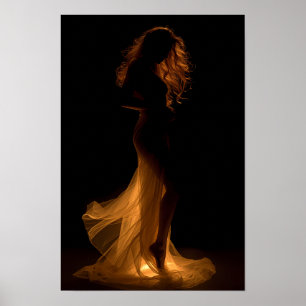 Poster Elegância de Silhueta Dourada Arte
