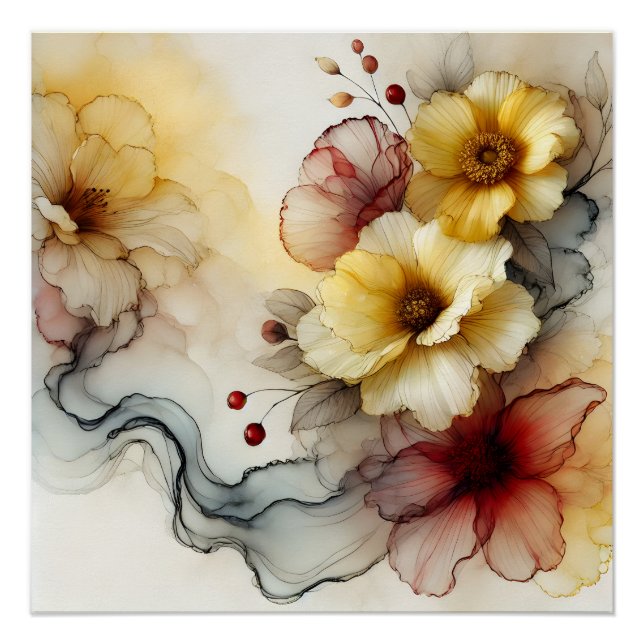 Pôster "Elegância do Bloom do Ouro: Serenidade Floral do  (Frente)