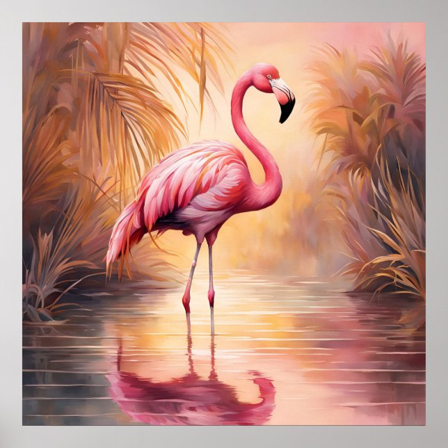 Poster Elegância do Flamingo Rubor Dourado (Frente)