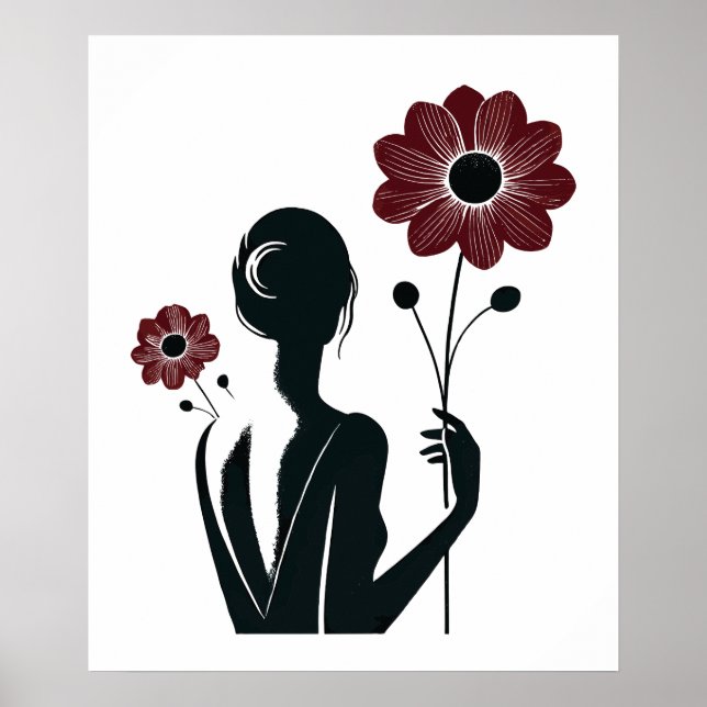 Poster Elegância Eetérea - Mulher e Flores (Frente)