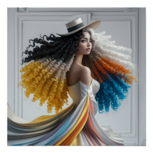 Pôster Elegância em contraste Mulher de Cabelo Curvo