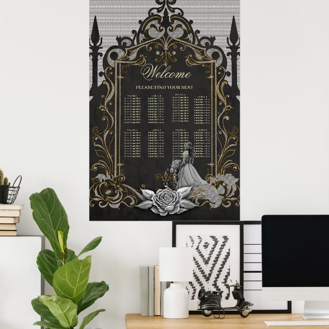 Poster Elegância em prata e preto. (Escritório em casa)