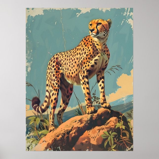 Poster Elegância em Stripes: Vintage Cheetah (Frente)