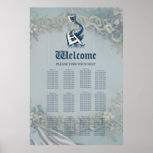 Poster Elegância em teclas de piano e flores.