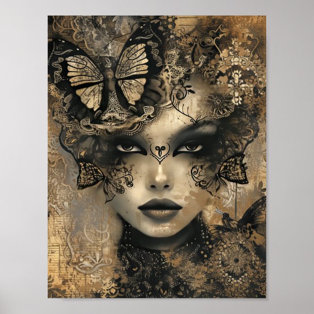 Poster Elegância Enigmática: Sussurros de Borboleta e Vin (Frente)