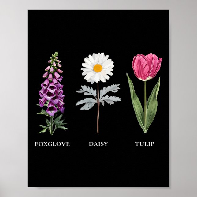 Poster Elegância Floral Foxglove Daisy Tulip Design (Frente)