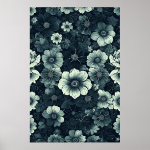 Poster Elegância Floral Monocromática: Preto e Branco