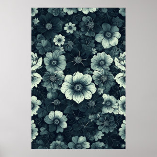 Poster Elegância Floral Monocromática: Preto e Branco