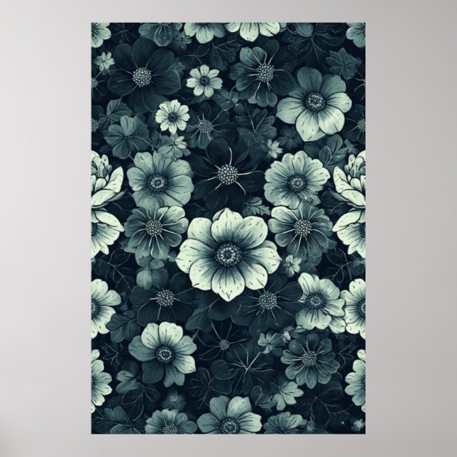 Poster Elegância Floral Monocromática: Preto e Branco (Frente)