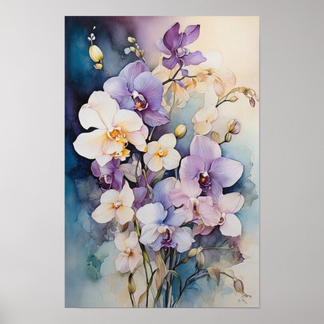 Poster Elegância Floral - Orquídeas Flores Aquáticas (Frente)