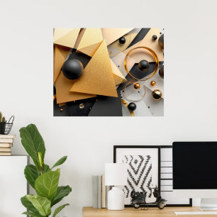 Poster Elegância Geométrica Dourada e Preta
