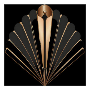 Pôster Elegância Geométrica em Art Deco Dourado