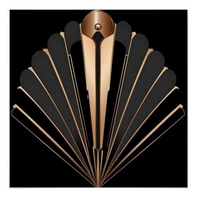 Pôster Elegância Geométrica em Art Deco Dourado (Frente)