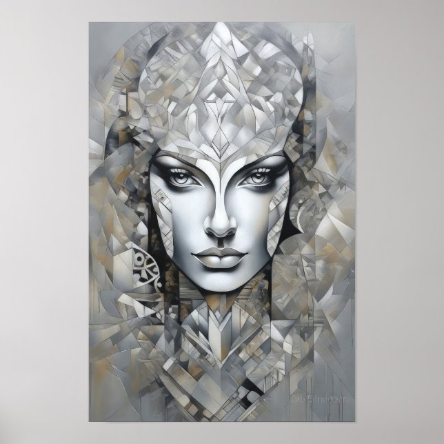 Poster Elegância Geométrica: Uma Arte Abstrato de Mulher  (Frente)