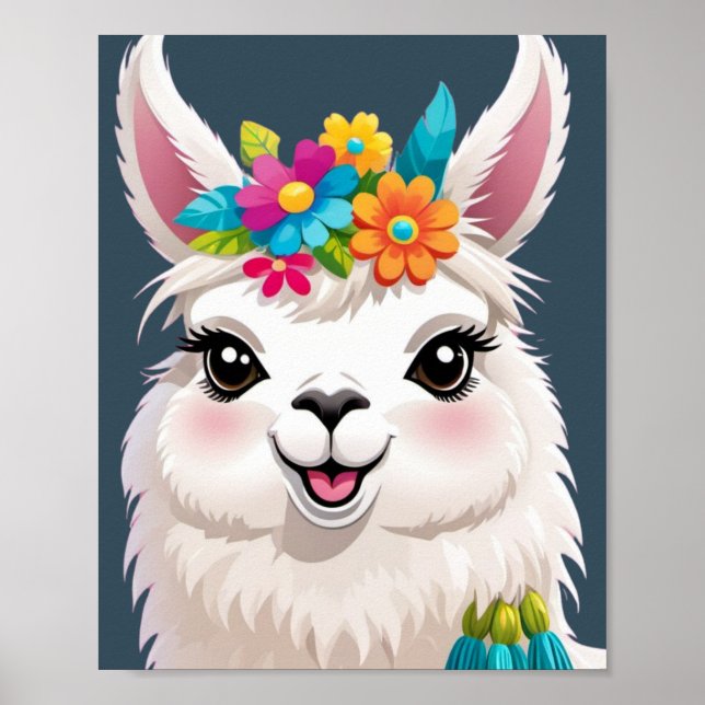 Poster Elegância Llama Coroa Flor (Frente)