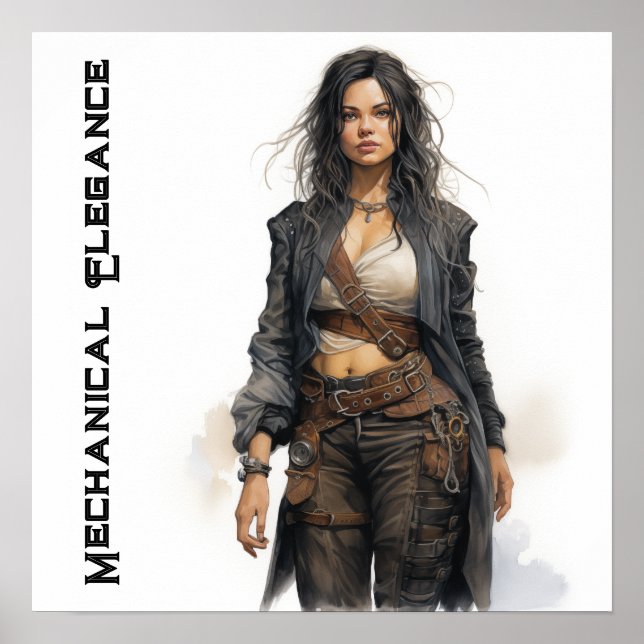 Poster Elegância Mecânica Steampunk Young Woman (Frente)